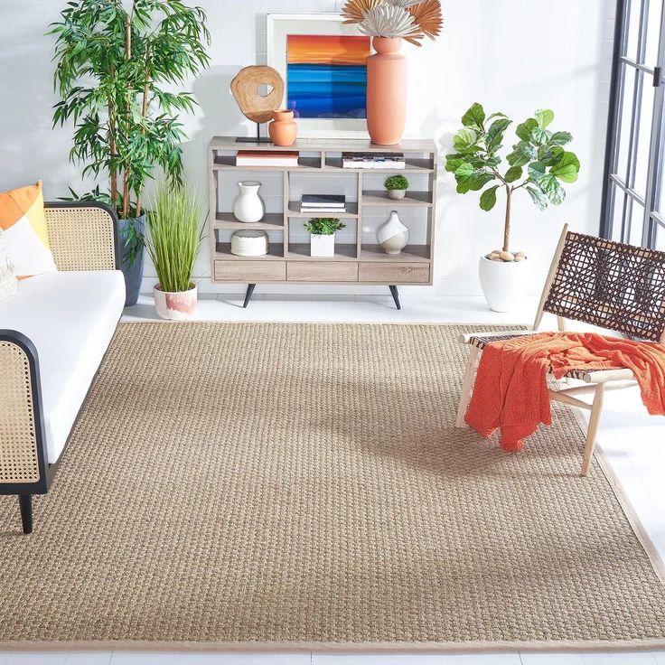 Safavieh Naturfaser Teppich für Wohnzimmer, Esszimmer, Schlafzimmer - Natural Fiber Collection, Kurzer Flor, Natur und Beige, 201 X 201 cm