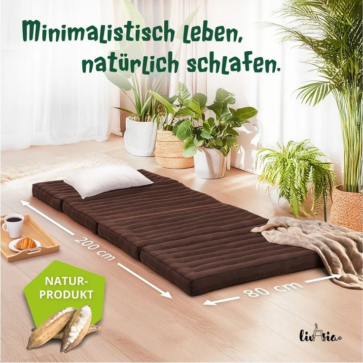 Klappmatratze Klappmatratze 80 cm (Basic) vegan und handgefertigt, 200 x 80 x 8 cm, livasia, 8,00 cm hoch, Kapok – Bild 2