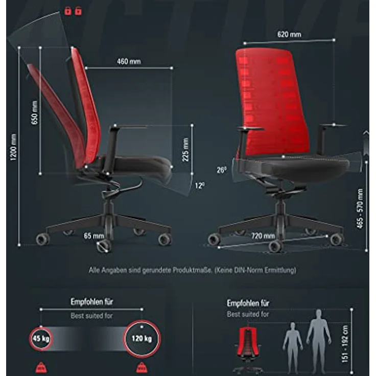 Interstuhl Bürostuhl Pure Active Edition, ergonomischer Drehstuhl mit Smart-Spring Technologie, 1D-Armlehne, Rot | Schwarz, Made in Germany – Bild 3