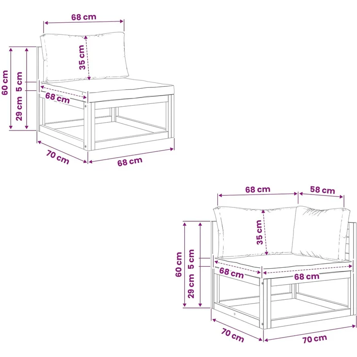 vidaXL Sofa-Set 4 stk. Natur Massivholz Akazie 3417253 – Bild 7