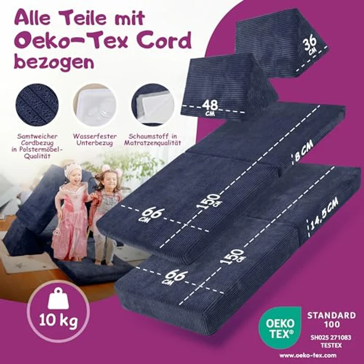 Linodino Kindersofa Spielsofa I aus Schaumstoff Bausteine I Spielcouch für Kinder, 3 Jahre Garantie – Bild 6
