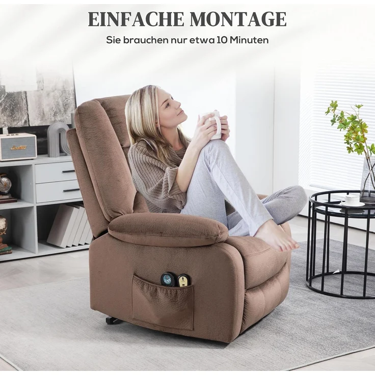 HOMCOM Massagesessel Fernsehsessel mit Aufstehhilfe Elektrisch, mit Liege-/ Wärmefunktion (TV Sessel, 1-St, Relaxsessel), für Wohnzimmer, Schlafzimmer, Braun – Bild 8