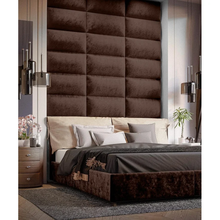 Muralo Samt Wandkissen Stoff Polsterpaneel Schlafzimmer Wohnzimmer Bett Wandpolster Bettkopfteil Lendekissen Modern Luxus Gepolstert Polster Paneel (Braun, 80x20 cm) – Bild 2