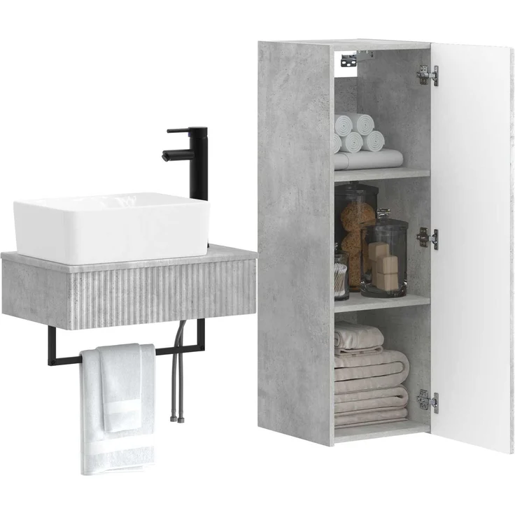 vidaXL Badezimmerschrank-Set 2 stk. Betongrau 33 x 34,5 x 100 cm 3406106 – Bild 3