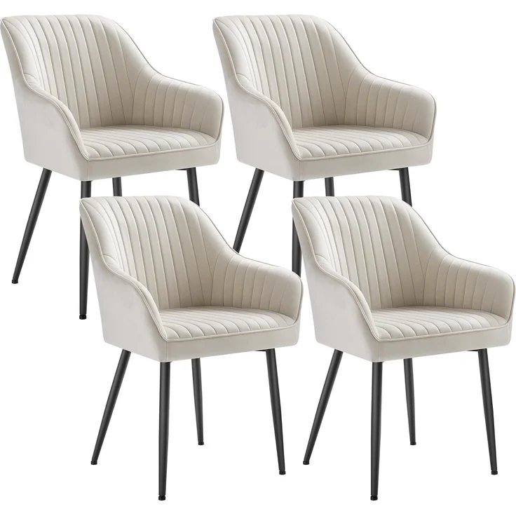 SONGMICS Esszimmerstuhl mit Armlehnen, 4er Set, Samt, 62,5 x 60 x 85 cm, Cappuccinobeige – Bild 1