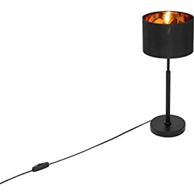 QAZQA VT 1 Moderne Tischlampe, Stoffschirm schwarz mit goldener Innenseite, E27, LED geeignet, 48,8 cm Höhe – Bild 8
