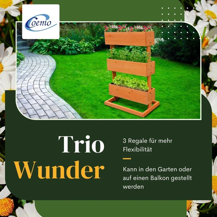 Coemo Mittleres Vertikalbeet Braun Hochbeet 3 Etagen inkl. Pflanzfolie 50x30x75 – Bild 2