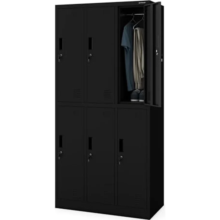 Jan Nowak Schließfachschrank 3B2A Wertfachschrank Metallspind Umkleideschrank 6 Fächer Stahlblech Pulverbeschichtet 185 cm x 90 cm x 45 cm (H x B x T) (Schwarz) – Bild 4