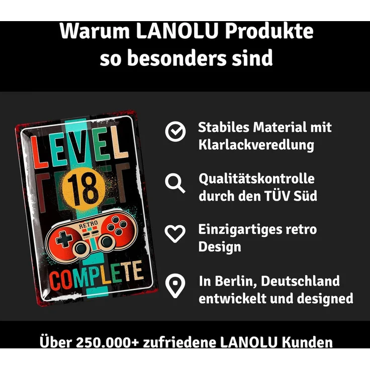 LANOLU Blechschild Retro Gaming Controller lvl. 18 - 20x30cm – Metall – Mehrfarbig – 20200 – Bild 4