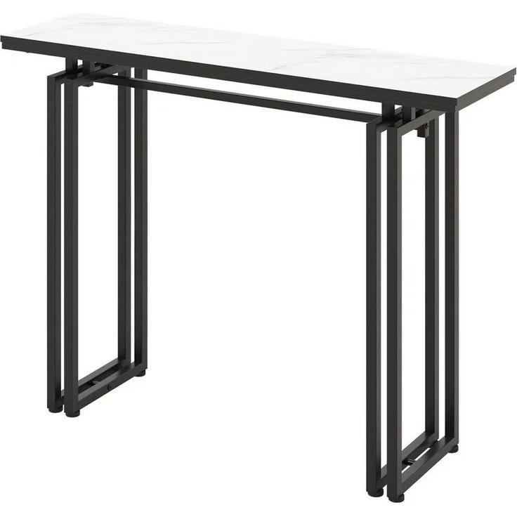 COSTWAY Konsolentisch, Mamor, schmal, Metallrahmen, 110x30x81cm, Schwarz – Bild 1