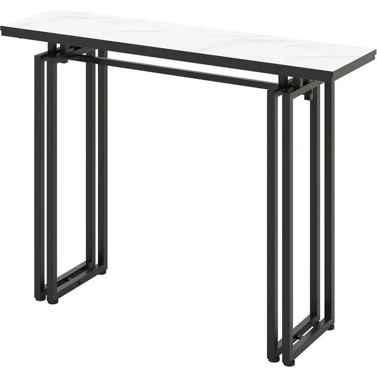 COSTWAY Konsolentisch, Mamor, schmal, Metallrahmen, 110x30x81cm, Schwarz