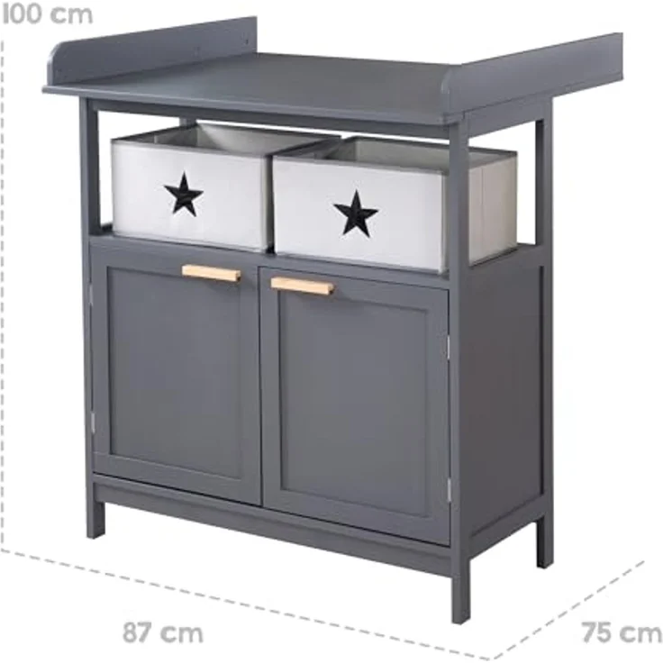 roba® Wickelkommode Hamburg, mit Ansatz, 2 Türen & Boxen, Wandbefestigung - Griffe aus Bambus – Bild 4