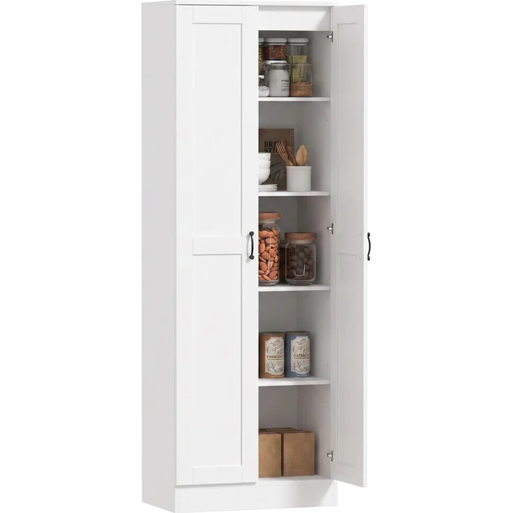 HOMCOM Küchenschrank, 2 Türen mit Soft-Close, 5 Einlegeböden davon 2 verstellbar, Spanplatte, Weiß, 60 x 36,5 x 175 cm, mit Kippschutz – Bild 1