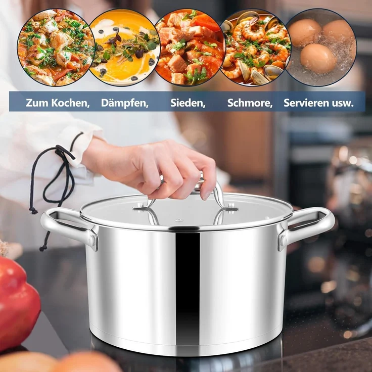 Joyfair 20cm 3-Lagiger Edelstahl Kochtopf mit Glasdeckel 3,3L Induktion – Bild 7