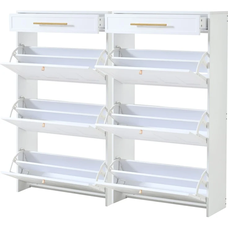 ZUBALIYA Schuhschrank (140 x 25 x 123,5 cm), 2 Schubladen, Verstellbare Einlegeböden, Stauraum für Flur und Eingangsbereich, Weiß – Bild 11