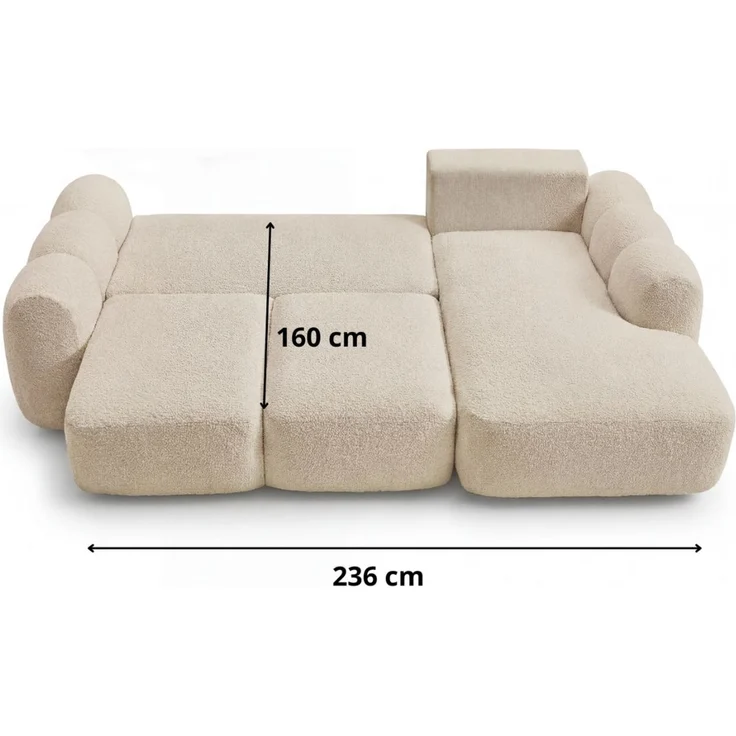 GRAINGOLD Ecksofa Avelin, Eckcouch für Wohnzimmer, L-Form mit Schlaffunktion und Bettkasten, Bouclé-Stoff, Schwarz, Rechts – Bild 8