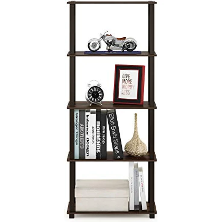 Furinno 5-Ebenen Mehrzweck-Regal mit quadratischen Rohren, holz, Walnuss/Braun, 29. 46x59. 94x145. 8 cm – Bild 5