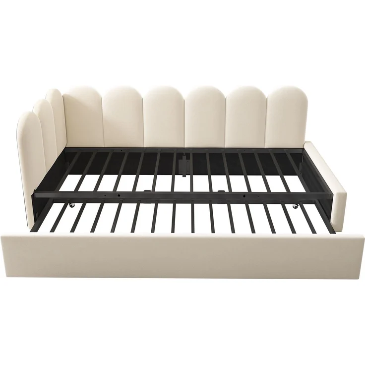 Daybett 90x200 cm mit Ausziehbett 90x190 cm – gepolstertes Schlafsofa aus Samt in Beige – Bild 10