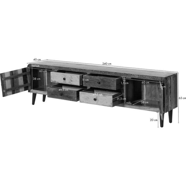 TV-Board Altholz 240 x 40 x 65 mehrfarbig lackiert SIXTIES #121 – Bild 6