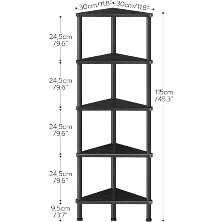 HOOBRO Eckregal mit 5 Ebenen, industrielles Eckregal Stehend, Bücherregal, Standregal, Eck-Bücherregal zur Präsentation von Pflanzenblumen, Aufbewahrungsregal für kleine Räume, Schwarz EBK33CJ01 – Bild 4