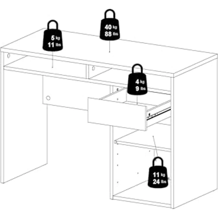 Dmora - Schreibtisch Cherie, Mehrzweckschreibtisch, Bürotisch für PC, Eckschreibtisch, 110x48 h77 cm, Eiche – Bild 7