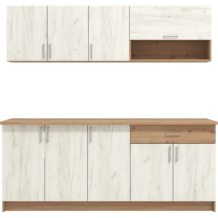 Küchenzeile ohne Geräte, Weiß Shabby Eiche, 200 cm – Bild 4