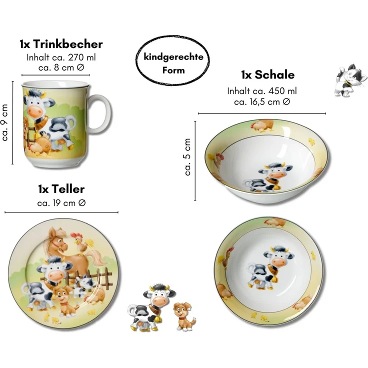 Ritzenhoff & Breker Kindergeschirr-Set Hoftiere (3-tlg), 1 Personen, Porzellan, im Geschenkkarton – Bild 3