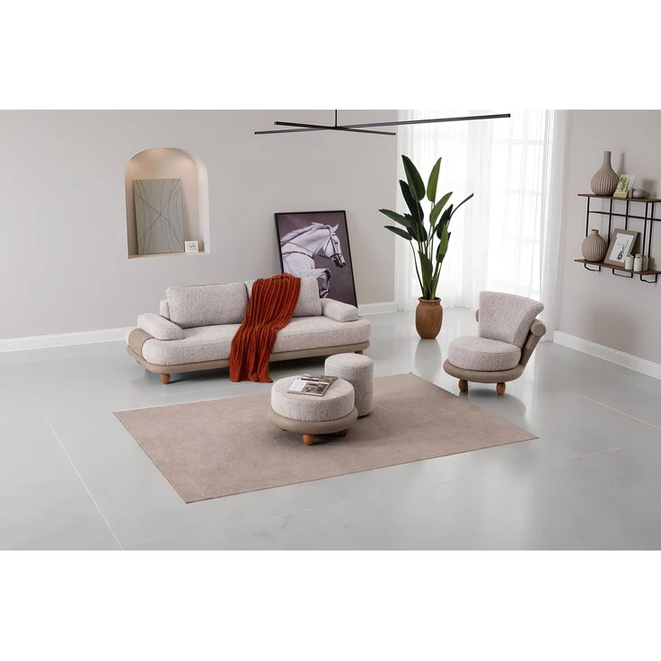 Sitzgruppe/Sofa Set - Wohnzimmergarnitur "Magnolia" 3+3+1 + Hocker-Beige – Bild 4