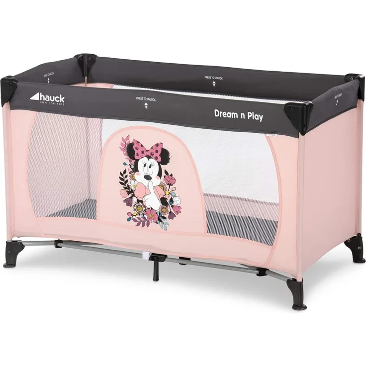 Hauck Dream’n Play Reisebett, 3-teilig 120x60 cm, ab Geburt bis 15 kg, inkl. Matratze, Tragetasche (faltbar, tragbar, leicht und kippsicher), Rosa