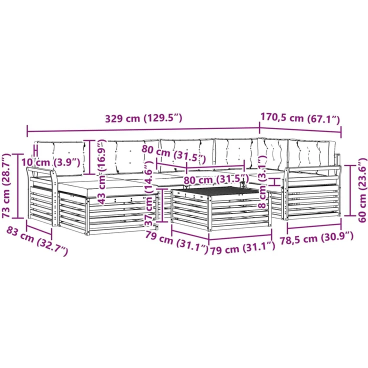vidaXL Outdoor-Sofagarnitur 7 stk. 6-Sitzer Weiß und Creme 3390805 – Bild 10
