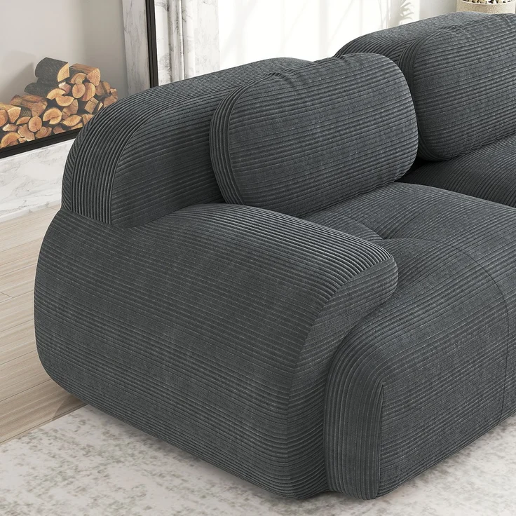 Loveseat-Sofa aus Cordstoff,modular kombinierbar mit geschwungenen Armlehnen und rutschfester Unterseite hochelastische Polsterung für Wohnzimmer Schlafzimmer und Heimkino,Cordstoff,Grey, – Bild 9