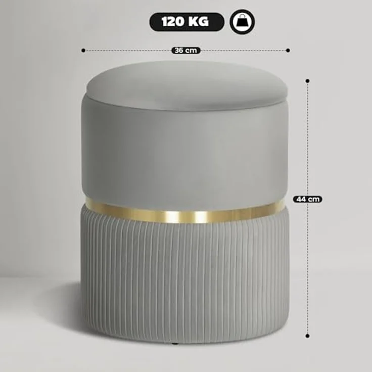 HOMCOM Sitzhocker Polsterhocker mit Samtoptik (Runder Hocker, 1 St, Polsterhocker), für Wohnzimmer, Schlafzimmer, Hellgrau – Bild 3