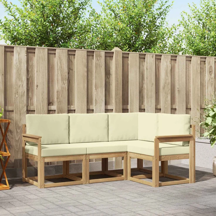 vidaXL Outdoor-Sofagarnitur 4 stk. 4-Sitzer Weiß und Creme 3387549 – Bild 1