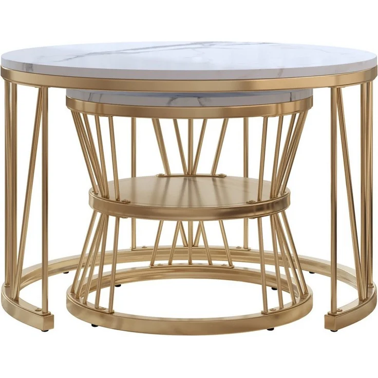 PXloue Couchtisch rund (2-St), 2er Set, Großer Tisch: 70 x 45 cm,Kleiner Tisch: 45 x 40 cm – Bild 2