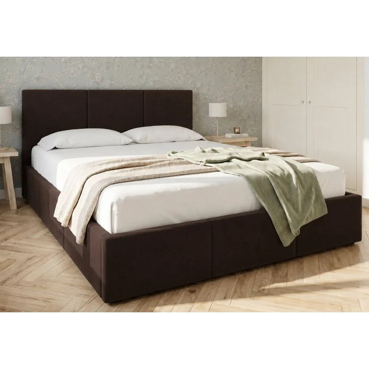 Home Collective Polsterbett Bett Doppelbett Bettgestell mit Lattenrost & Stauraum, mehrere Größen (Größen: 120x200 140x200 160x200 180x200, samtweicher Veloursstoff, in Europa hergestellt), flexibler Lattenrost mit Härtegradeinstellung Schokoladenbraun – Bild 1