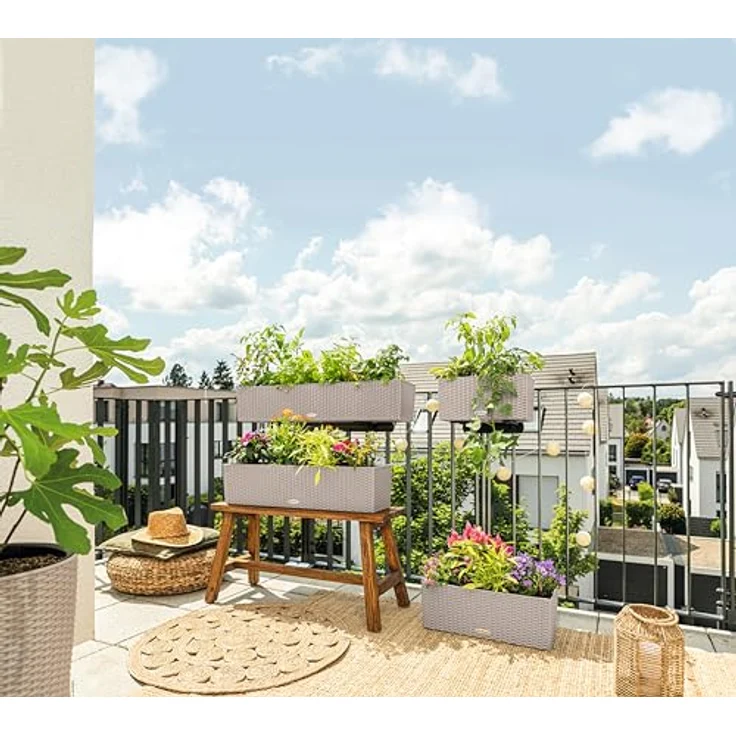 Lechuza Balconera Cottage, Balkonkasten mit Erd-Bewässerungssystem, max. Außenlänge 100 cm, Kunststoff, sandbraun – Bild 4