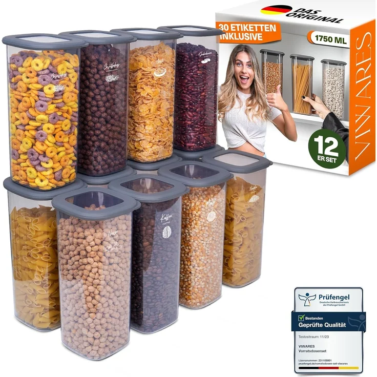 Viwares Vorratsdosen mit Deckel Luftdicht, 12er Vorratsbehälter Set BPA-Frei, Vorratsdose zur Müsli Mehl Aufbewahrung Küche, Praktische Organizer Küche, Frischhaltedosen für Lebensmittelaufbewahrung