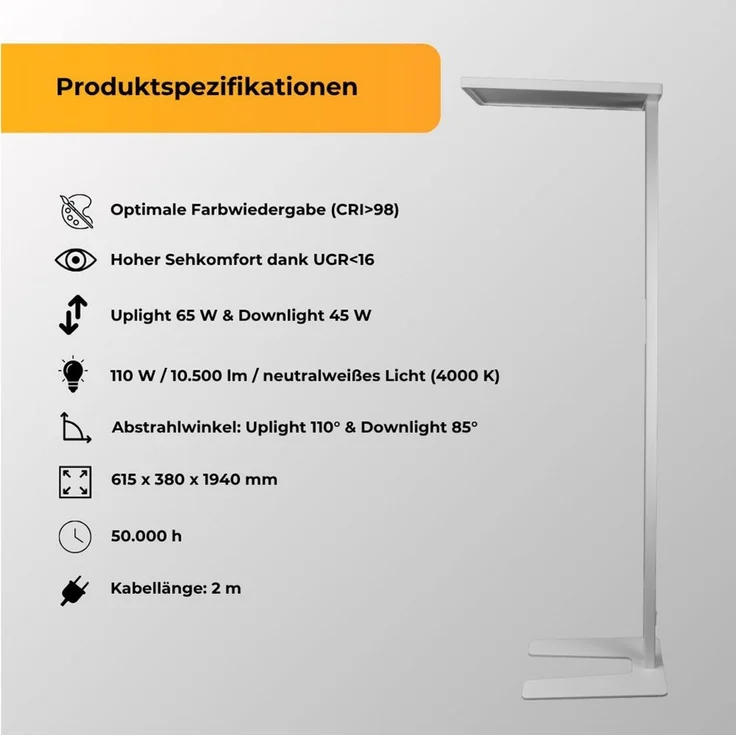 ENOVALITE LED Stehlampe ENOVALITE LED Stehleuchte 110 W 4000 K Neutralweiß Weiß, Neutralweiß – Bild 2
