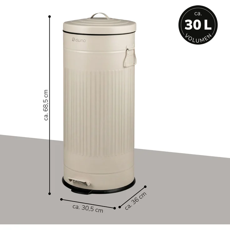 eluno Abfalleimer VINTAGE, Treteimer, Metall, beige, 30 Liter Fassungsvermögen – Bild 7