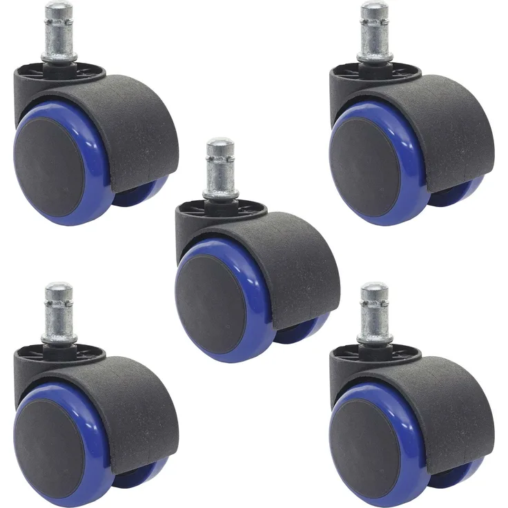 5er-Set Hartbodenrollen HWC-H86, Bürostuhl-Rollen Stuhlrollen, 150kg belastbar Ø 11mm ~ blau