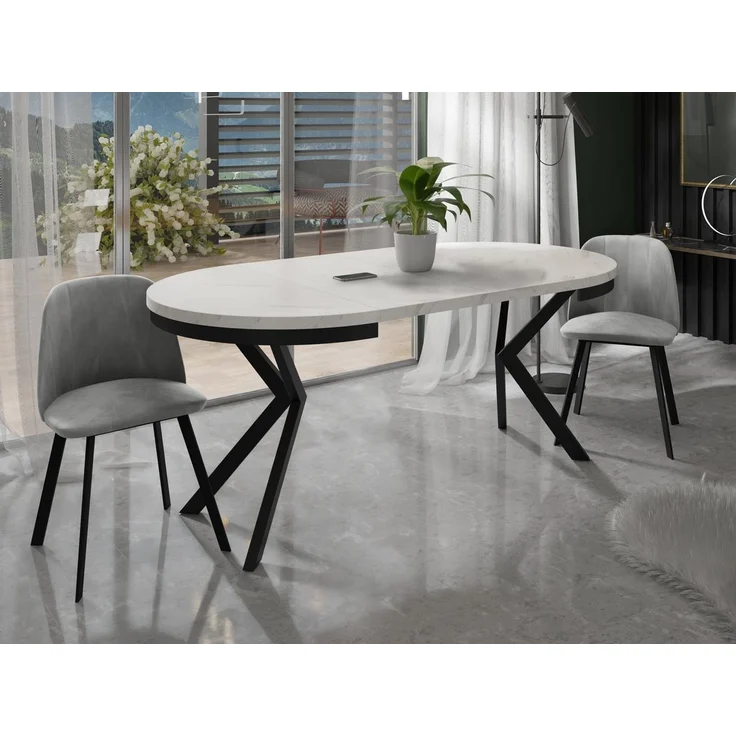 WFL GROUP Esstisch Ross ausziehbar rund industrial mit schwarzen Metallbeinen (MADE IN EU, erhältlich in 3 Größen – 90/100/120 cm ausziehbar auf 170/180/200 cm), platzsparender Tisch in Holzoptik für Küche, Esszimmer oder Wohnzimmer – Bild 3