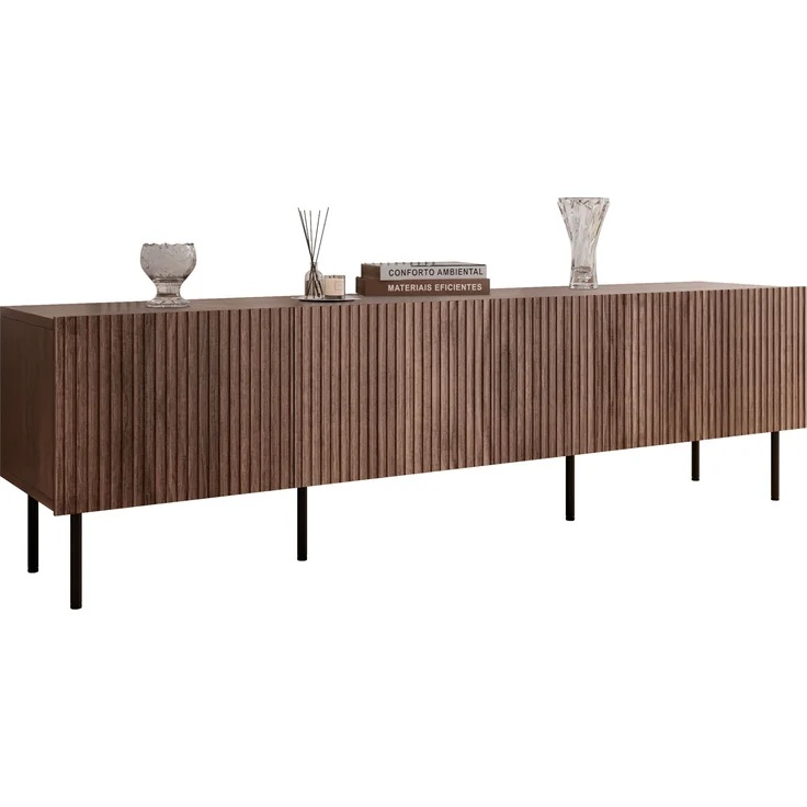 Mirjan24 'Trigev 200 4D' TV-Lowboard mit 4 Drehtüren, Laminatplatte nuss Warmia, 58 x 40 x 201 cm – Bild 1