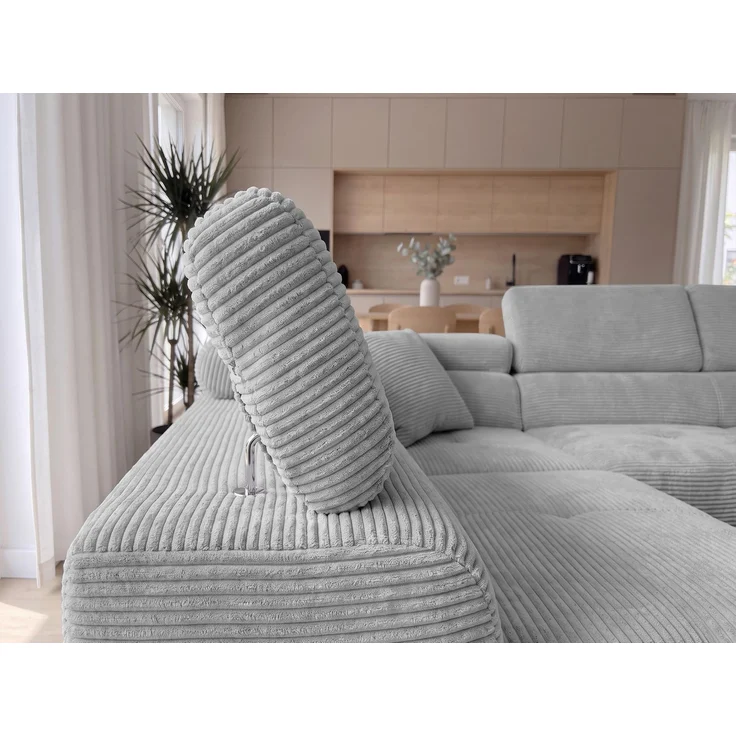 AX LIVING Konak Cord-Schlafsofa L Hellgrau 276 cm breit – Bettkasten & Kopfstützen – Bild 6