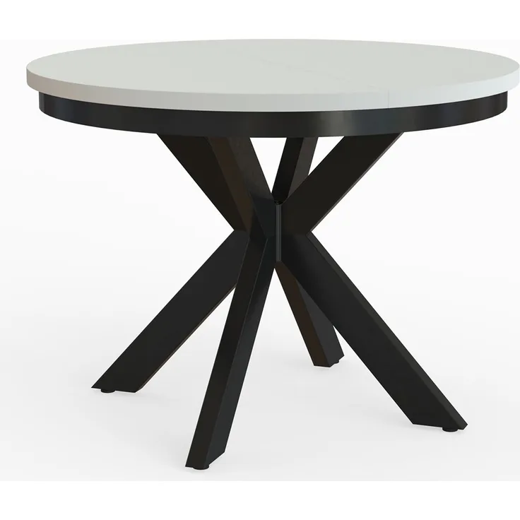 MEBLINI Esstisch Rund Ausziehbar aus Metall - 100-176x77cm - BAGIO - Weiß Matt/Schwarz Matt - Loft - Esszimmertisch Modern - Küchentisch - Ausziehtisch - Round Dining Table - Esszimmertische - Weiß Matt/Schwarz Matt