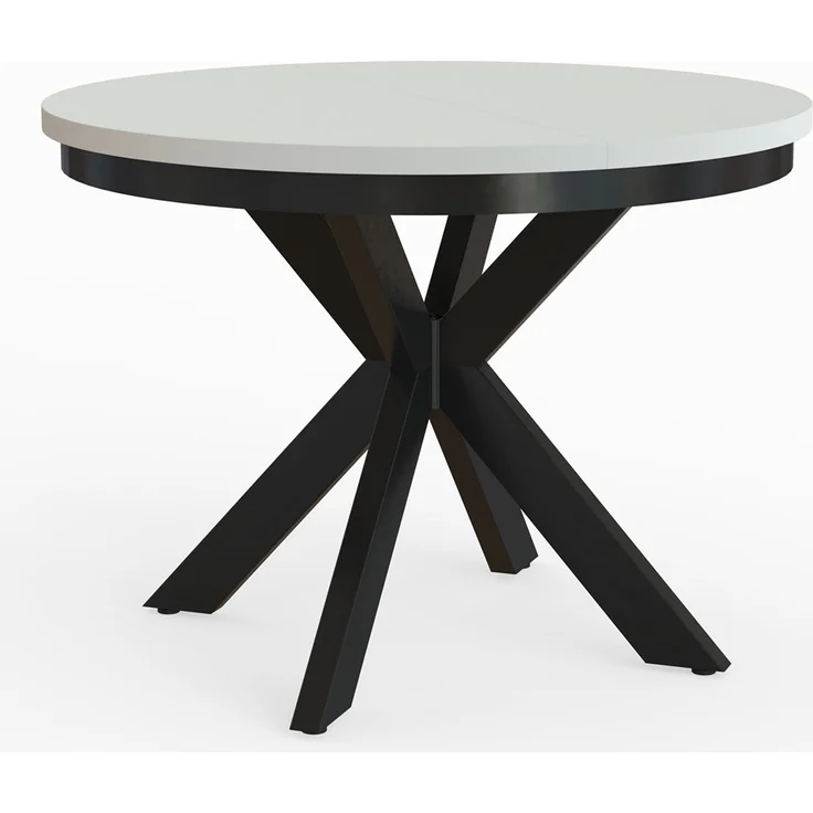 MEBLINI Esstisch Rund Ausziehbar aus Metall - 100-176x77cm - BAGIO - Weiß Matt/Schwarz Matt - Loft - Esszimmertisch Modern - Küchentisch - Ausziehtisch - Round Dining Table - Esszimmertische - Weiß Matt/Schwarz Matt