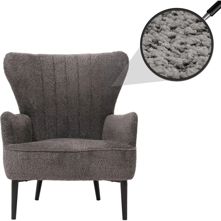 Lounge-Sessel HWC-K37, Cocktail-/Ohrensessel Polsterstuhl Retro Vintage Stoff Chenille (500g/m²) ~ dunkelgrau – Bild 1
