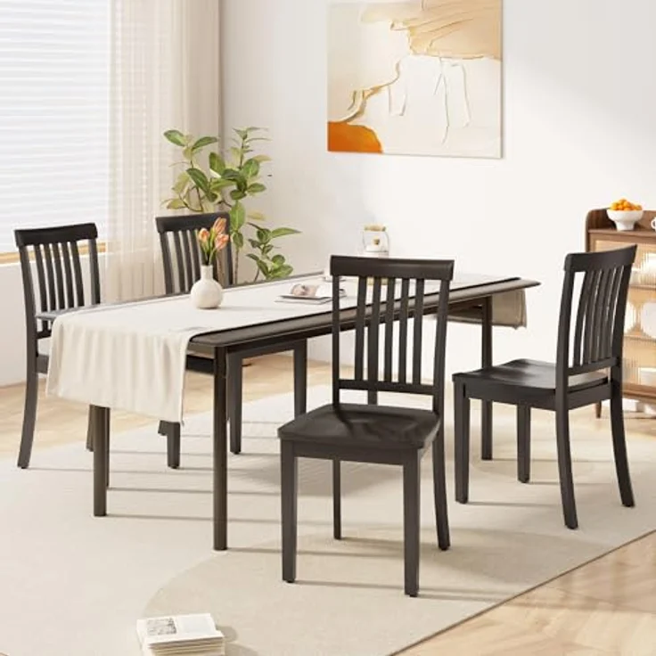 MALOL Esszimmerstühle 4er Set, Holzstühle aus massivem Gummibaumholz, Küchenstühle aus Holz für Esszimmer, Küche und Wohnzimmer, mit hoher Spindellehne im Landhausstil, Dunkelbraun – Bild 7