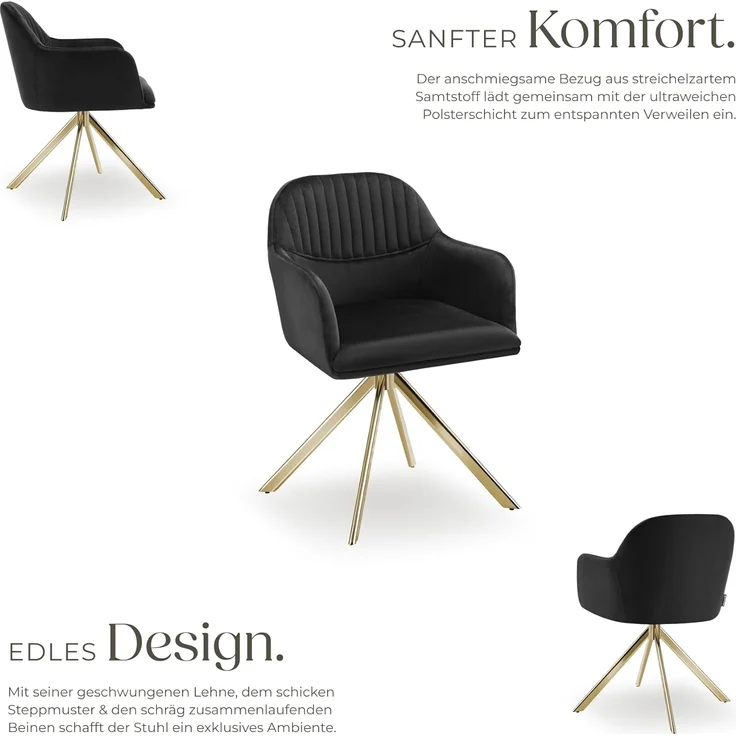 tectake Esszimmerstuhl Samt-Drehstuhl (4er Set, 4 St), gepolstert – Bild 5