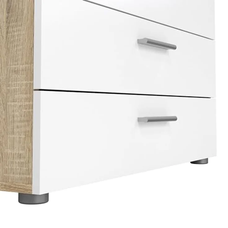 Dmora - Kommode Marinette, Mehrzweckkommode, Schlafzimmerkommode, Schrank mit Schubladen, 80x40 h68 cm, Eicheund Glänzendes Weiß – Bild 4