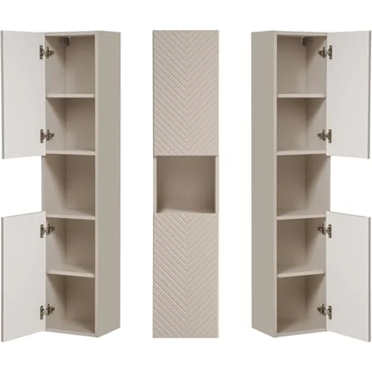 Lomadox Hochschrank VERACRUZ-56 Badschrank, kaschmir, gerillte Front, grifflos – Bild 5